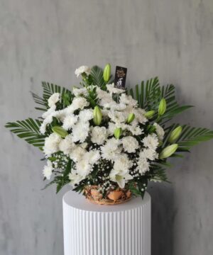 Peaceful White Lilies In A Basket