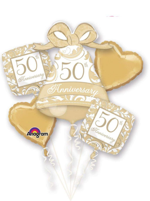 Gold Scroll 50th Anniversary Balloon Bouquet