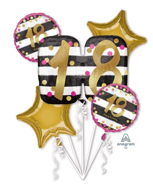 Bouquet Pink & Gold Milestone 18 Foil Balloon