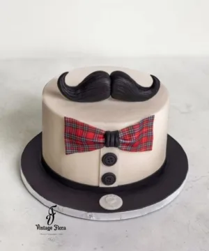 Classic Moustache Theme Cake & Flowers