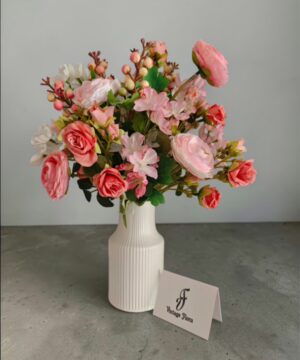 Artificial blush flower arrangement in ceramic vase – Vintage Flora Everlasting Collection